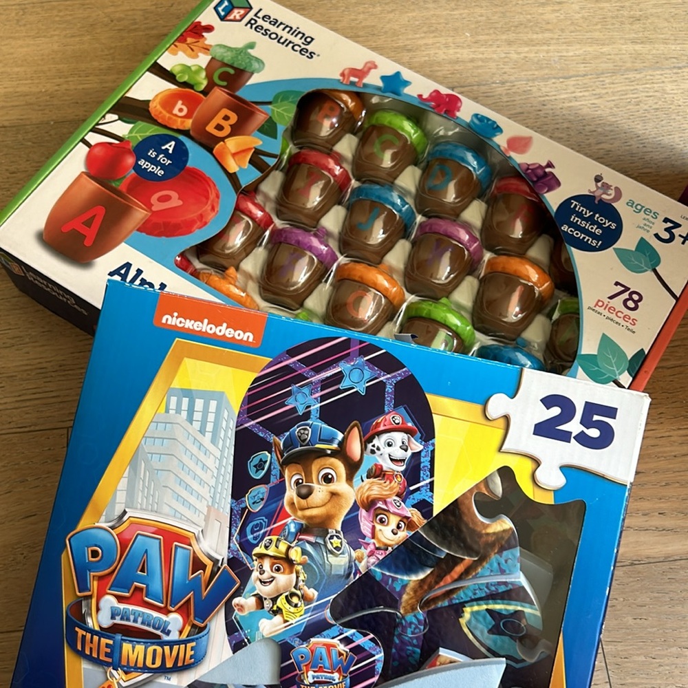 Alphabet Acorns activity set and puzzle paw petrol